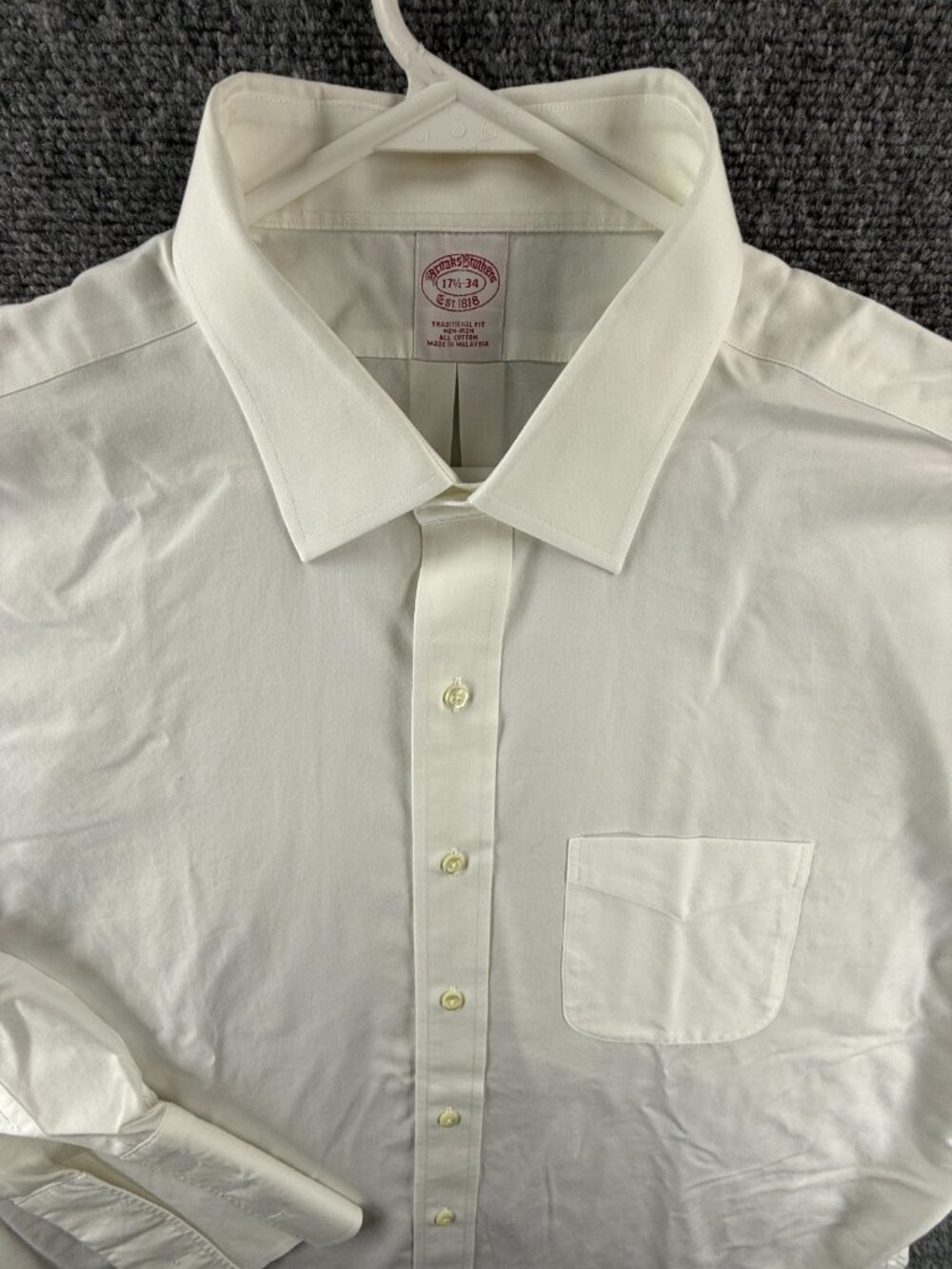 Brooks Brothers Cotton Point Non-Iron Traditional 17.5 34 White Office Solid Men